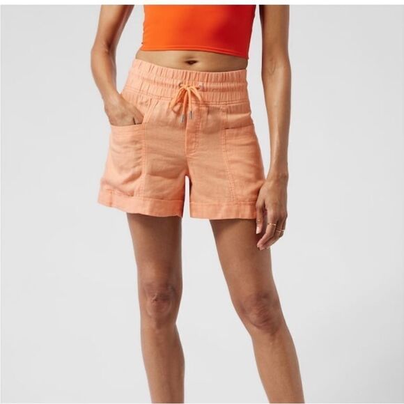 Athleta Cabo 4” Linen Shorts in Cactus Peach Size 10 NEW NWT Summer Vacation - Picture 1 of 14